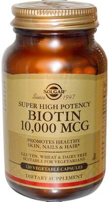 Solgar, Biotin, Super High Potency, 10,000 mcg, 120 Vegetable Capsules ,الفيتامينات، فيتامين ب، البيوتين