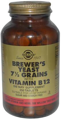 Solgar, Brewers Yeast, 7 1/2 Grains, with Vitamin B12, 250 Tablets ,والمكملات الغذائية، والمخمرات خميرة البيرة