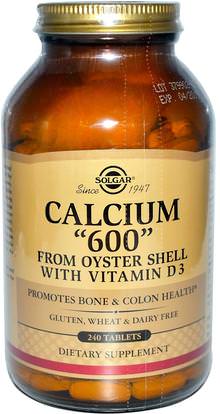 Solgar, Calcium 600, from Oyster Shell with Vitamin D3, 240 Tablets ,المكملات الغذائية، المعادن، الكالسيوم، الكالسيوم المحار