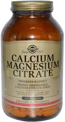 Solgar, Calcium Magnesium Citrate, 250 Tablets ,المكملات الغذائية، والمعادن، سيترات المغنيسيوم