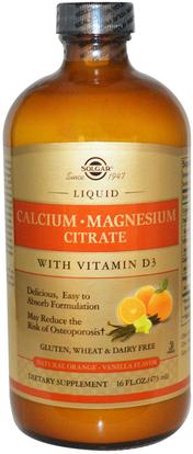 Solgar, Calcium Magnesium Citrate, with Vitamin D3, Liquid, Natural Orange Vanilla Flavor, 16 fl oz (473 ml) ,المكملات الغذائية، المعادن، الكالسيوم، الكالسيوم السائل