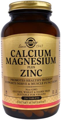 Solgar, Calcium Magnesium Plus Zinc, 250 Tablets ,المكملات الغذائية، والمعادن، والكالسيوم