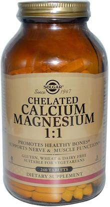 Solgar, Chelated Calcium Magnesium 1:1, 240 Tablets ,والمكملات الغذائية، والمعادن، والكالسيوم والمغنيسيوم
