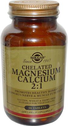 Solgar, Chelated Magnesium Calcium 2:1, 90 Tablets ,والمكملات الغذائية، والمعادن، والكالسيوم والمغنيسيوم