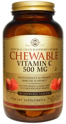 Solgar, Chewable Vitamin C, 500 mg, Natural Cran-Raspberry Flavor, 90 Chewable Tablets ,الفيتامينات، فيتامين ج