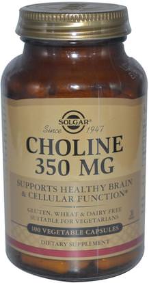 Solgar, Choline 350 mg, 100 Vegetable Capsules ,الفيتامينات، الكولين
