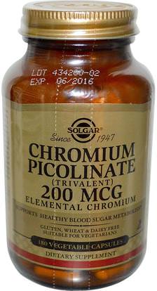 Solgar, Chromium Picolinate, 200 mcg, 180 Vegetable Capsules ,المكملات الغذائية، المعادن، بيكولينات الكروم