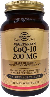 Solgar, Vegetarian CoQ-10, 200 mg, 60 Vegetable Capsules ,المكملات الغذائية، أنزيم q10، coq10 200 ملغ