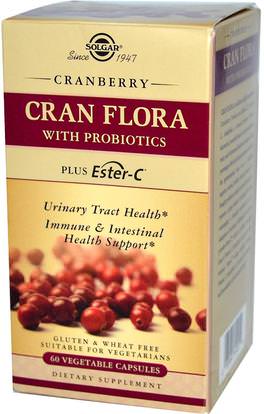 Solgar, Cran Flora, with Probiotics, 60 Vegetable Capsules ,الأعشاب، التوت البري