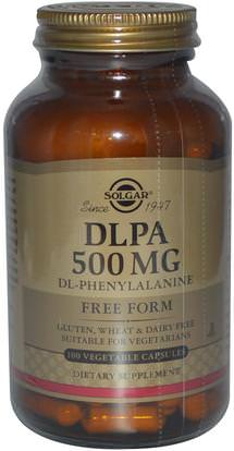 Solgar, DLPA, Free Form, 500 mg, 100 Vegetable Capsules ,المكملات الغذائية، والأحماض الأمينية، دل فينيلالانين (دلبا)