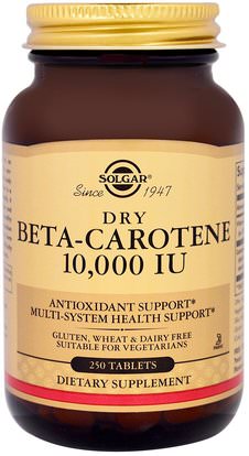 Solgar, Dry Beta-Carotene, 10,000 IU, 250 Tablets ,والمكملات الغذائية، ومضادات الأكسدة، فيتامين (أ)، بيتا كاروتين