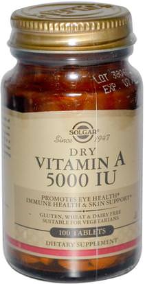 Solgar, Dry Vitamin A, 5000 IU, 100 Tablets ,الفيتامينات، فيتامين أ