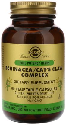 Solgar, Echinacea/Cats Claw Complex, 60 Vegetable Capsules ,المكملات الغذائية، المضادات الحيوية، إشنسا و غولدنزيل