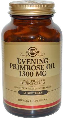 Solgar, Evening Primrose Oil, 1300 mg, 60 Softgels ,المكملات الغذائية، إيفا أوميجا 3 6 9 (إيبا دا)، زيت زهرة الربيع المسائية، زيت زهرة الربيع سوفتغيلس