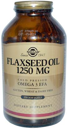 Solgar, Flaxseed Oil, 1250 mg, 250 Softgels ,المكملات الغذائية، إيفا أوميجا 3 6 9 (إيبا دا)، سوفتغيلس الكتان النفط