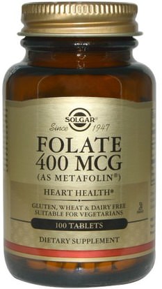 Solgar, Folate, As Metafolin, 400 mcg, 100 Tablets ,الفيتامينات، حمض الفوليك، 5-مثف حمض الفوليك (5 الميثيل رباعي هيدرولوفولات)