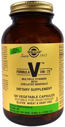 Solgar, Formula V, VM-75, Multiple Vitamins with Chelated Minerals, 120 Vegetable Capsules ,Herb-sa