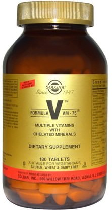 Solgar, Formula V, VM-75, Multiple Vitamins with Chelated Minerals, 180 Tablets ,الفيتامينات، الفيتامينات