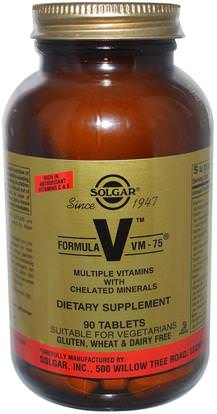 Solgar, Formula V, VM-75, Multiple Vitamins with Chelated Minerals, 90 Tablets ,الفيتامينات، الفيتامينات