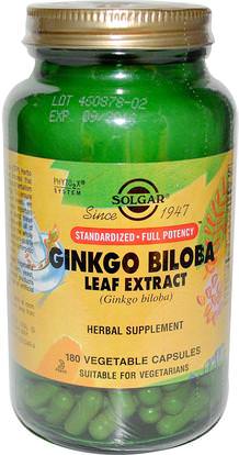 Solgar, Ginkgo Biloba Leaf Extract, 180 Vegetable Capsules ,الأعشاب، الجنكة، بيلوبا