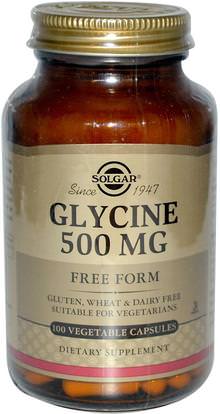 Solgar, Glycine, 500 mg, 100 Vegetable Capsules ,المكملات الغذائية، الأحماض الأمينية، l الجلايسين