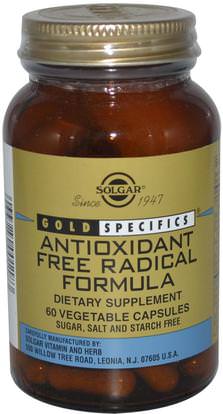 Solgar, Gold Specifics, Antioxidant Free Radical Formula, 60 Vegetable Capsules ,والمكملات الغذائية، ومضادات الأكسدة
