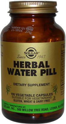 Solgar, Herbal Water Pill, 100 Vegetable Capsules ,المكملات الغذائية، مدرات البول حبوب الماء