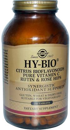 Solgar, Hy-Bio, Citrus Bioflavonoids, Pure Vitamin C, Rutin & Rose Hips, 250 Tablets ,المكملات الغذائية، مضادات الأكسدة، بيوفلافونويدس