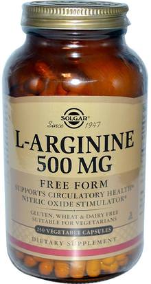 Solgar, L-Arginine, 500 mg, 250 Vegetable Capsules ,المكملات الغذائية، والأحماض الأمينية، ل أرجينين