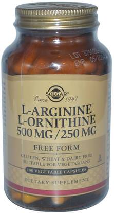 Solgar, L-Arginine, L-Ornithine, 500 mg/250 mg, 100 Vegetable Capsules ,المكملات الغذائية، والأحماض الأمينية، ل أرجينين، ل أرجينين + ل أورنيثين