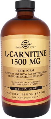 Solgar, L-Carnitine, Natural Lemon Flavor, 1500 mg, 16 fl oz (473 ml) ,المكملات الغذائية، والأحماض الأمينية، ل كارنيتين، ل كارنيتين السائل