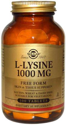 Solgar, L-Lysine, Free Form, 1000 mg, 100 Tablets ,المكملات الغذائية، والأحماض الأمينية، ل يسين