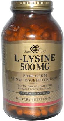 Solgar, L-Lysine, Free Form, 500 mg, 250 Vegetable Capsules ,المكملات الغذائية، والأحماض الأمينية، ل يسين