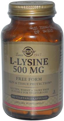 Solgar, L-Lysine, Free Form, 500 mg, 100 Vegetable Capsules ,المكملات الغذائية، والأحماض الأمينية، ل يسين
