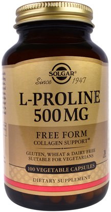 Solgar, L-Proline, 500 mg, 100 Vegetable Capsules ,المكملات الغذائية، والأحماض الأمينية، ل برولين