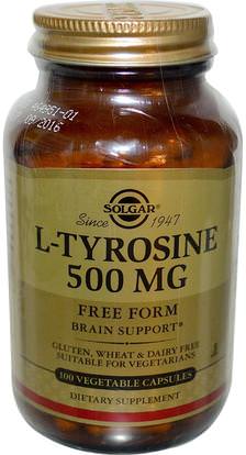 Solgar, L-Tyrosine, 500 mg, 100 Vegetable Capsules ,المكملات الغذائية، والأحماض الأمينية، لتر التيروزين