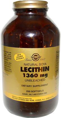Solgar, Lecithin, Unbleached, 1360 mg, 250 Softgels ,المكملات الغذائية، الليسيثين