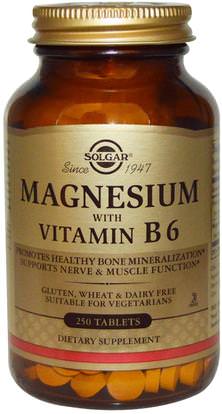 Solgar, Magnesium, with Vitamin B6, 250 Tablets ,الفيتامينات، فيتامين ب، فيتامين b6 - البيريدوكسين، المكملات الغذائية، المعادن