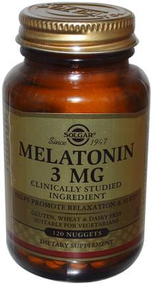 Solgar, Melatonin, 3 mg, 120 Nuggets ,والمكملات الغذائية، الميلاتونين 3 ملغ، والنوم
