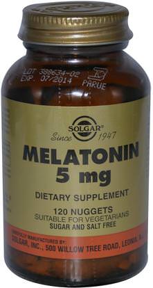 Solgar, Melatonin, 5 mg, 120 Nuggets ,والمكملات الغذائية، الميلاتونين 5 ملغ، والنوم