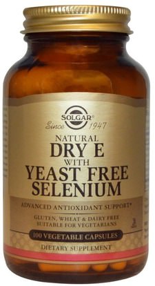 Solgar, Natural Dry E with Yeast Free Selenium, 100 Vegetable Capsules ,المكملات الغذائية، مضادات الأكسدة، السيلينيوم، فيتامين ه + السيلينيوم، الفيتامينات، فيتامين e
