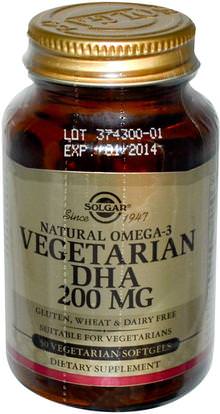 Solgar, Natural Omega-3, Vegetarian DHA, 200 mg, 50 Vegetarian Softgels ,المكملات الغذائية، إيفا أوميجا 3 6 9 (إيبا دا)، دا نيورومينز