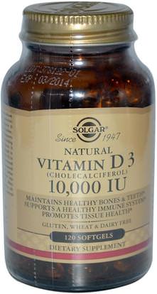 Solgar, Vitamin D3 (Cholecalciferol), 10,000 IU, 120 Softgels ,الفيتامينات، فيتامين d3