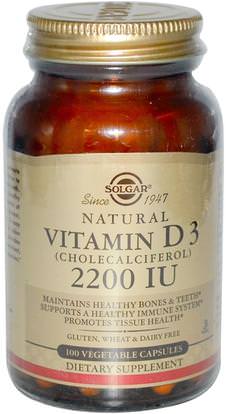 Solgar, Vitamin D3 (Cholecalciferol), 2200 IU, 100 Vegetable Capsules ,الفيتامينات، فيتامين d3