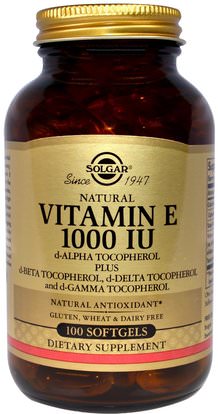 Solgar, Natural Vitamin E, 1000 IU, 100 Softgels ,الفيتامينات، فيتامين e