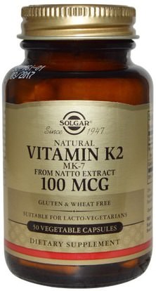Solgar, Natural Vitamin K2, 100 mcg, 50 Vegetable Capsules ,الفيتامينات، فيتامين k