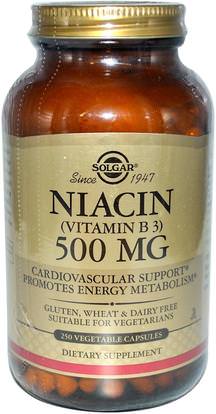 Solgar, Niacin (Vitamin B3), 500 mg, 250 Vegetable Capsules ,الفيتامينات، فيتامين ب، فيتامين b3، فيتامين b3 - النياسين