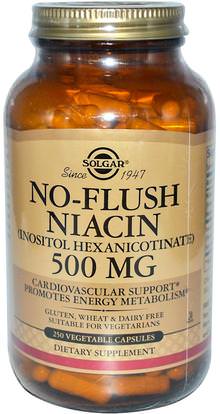 Solgar, No-Flush Niacin, 500 mg, 250 Vegetable Capsules ,الفيتامينات، فيتامين ب، فيتامين b3، النياسين دافق مجانا