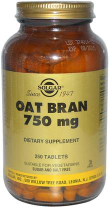 Solgar, Oat Bran, 750 mg, 250 Tablets ,المكملات الغذائية، الألياف، نخالة الشوفان