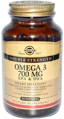 Solgar, Omega-3, 700 mg, EPA & DHA, 60 Softgels ,المكملات الغذائية، إيفا أوميجا 3 6 9 (إيبا دا)، أوميغا 369 قبعات / علامات التبويب